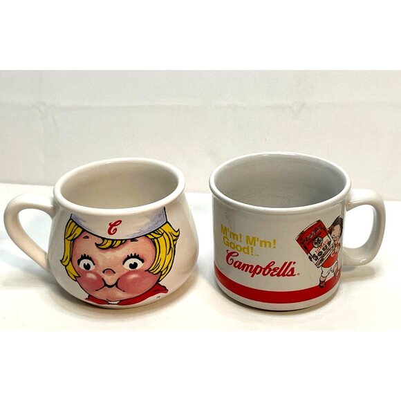 Campell's Soup bowl coffee mug cup 3" handle 1998 2004 white set of 2 - Picture 1 of 16